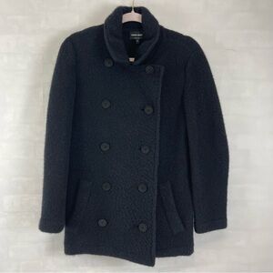 Giorgio Armani Made Italy Black Cashmere Wool Blend Double‎ Breasted Peacoat 42